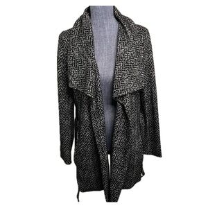 Black and White Herringbone Open Front Coat